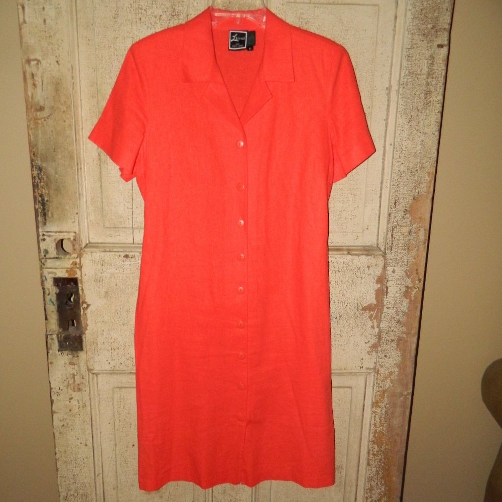 LNY Lennie New York Orange Linen Blend Dress Size 12 (Y-44)